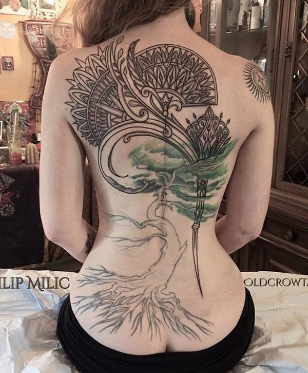Τατουάζ χειροτεχνίας δέντρων και φύλλων για γυναίκες
