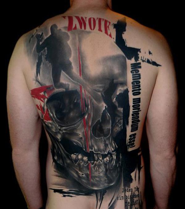 Πολεμικό τατουάζ με σιλουέτα σε στυλ Trash Polka