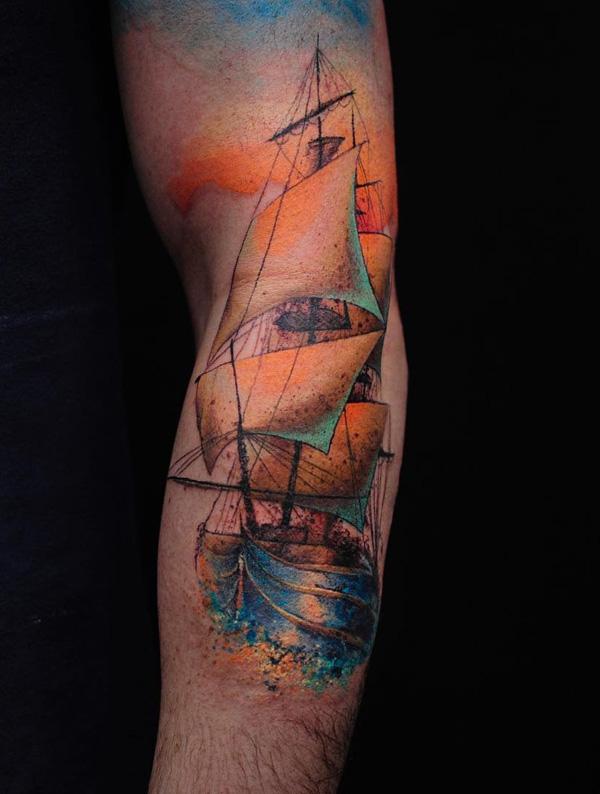 Ακουαρέλα τατουάζ μανίκι βάρκα-69