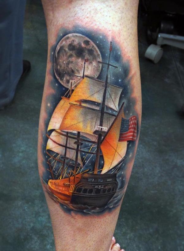 Δροσερό χρωματιστό τατουάζ βάρκα-87