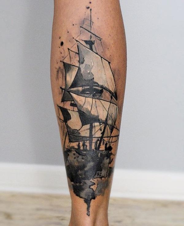 Ακουαρέλα σκάφος μοσχάρι τατουάζ-79