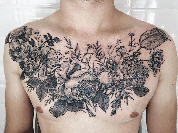 Μαύρα και γκρι τατουάζ λουλουδιών για άνδρες