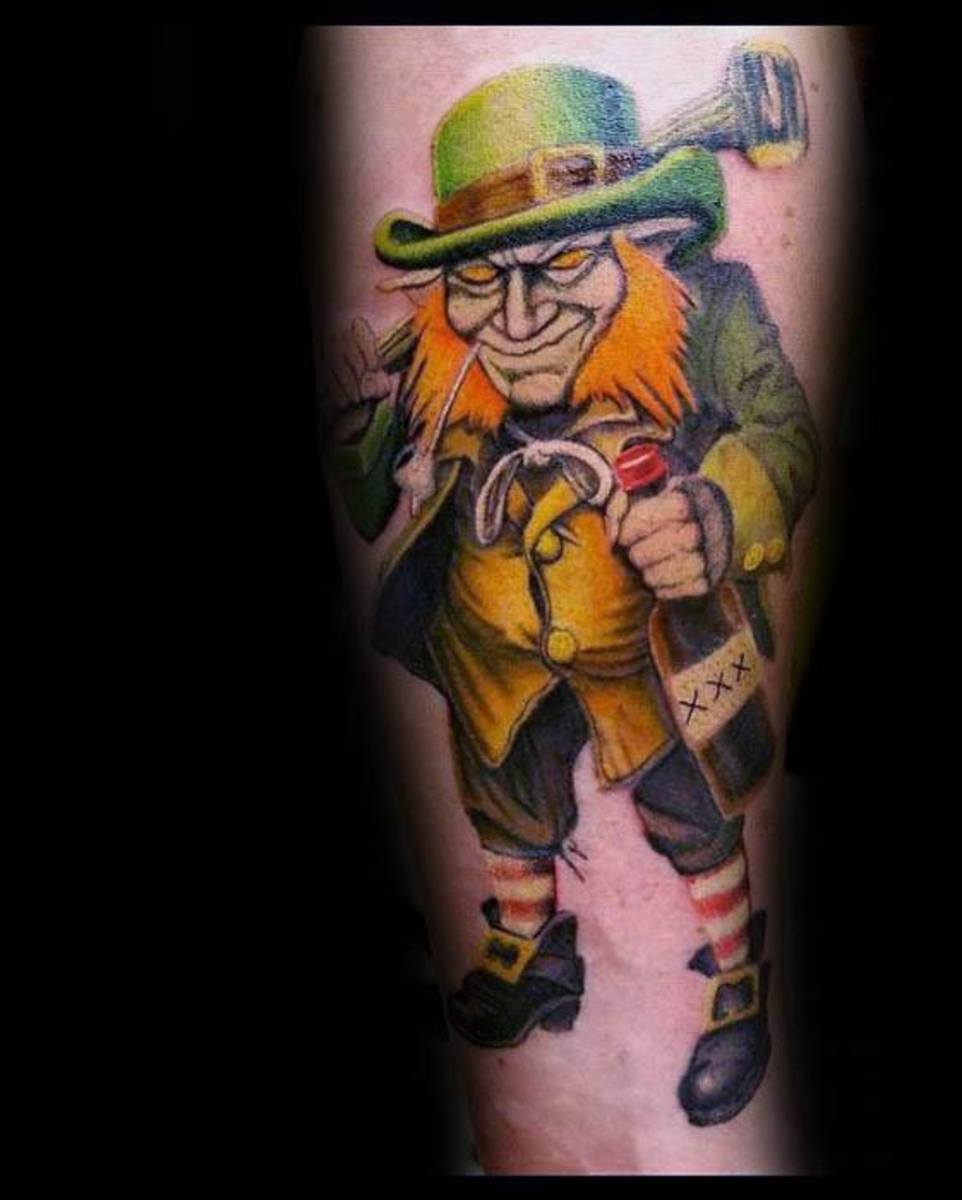 kunstnerisk-han-leprechaun-tatovering-idéer-på-underarm