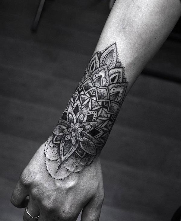 Sort Mandala dotwork armbånd til mænd