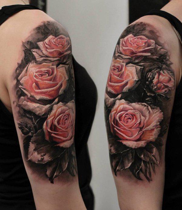 3D vaaleanpunainen ruusu tatuointi puolihiha tatuointi