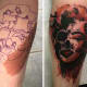 Tatoveringen bag denne tatovering brugte fødselsmærket til at skabe skygge og dimension til denne tatovering af Marilyn Monroe.