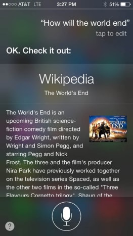Tarkoittaako tämä, että Siri ajattelee Edgar Wrightin komedian olevan dokumentti?