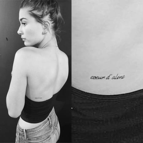 Kuva: JonBoy/Instagram Haileyn selän vasemmalla puolella on pieni tatuointi, jossa lukee 