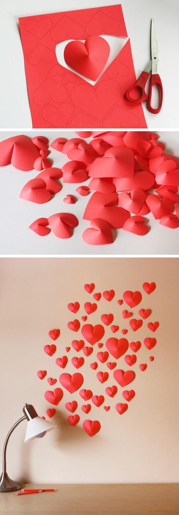 Φτιάξτε έναν τοίχο από καρδιές από χαρτί. Περιλαμβάνεται πρότυπο για λήψη