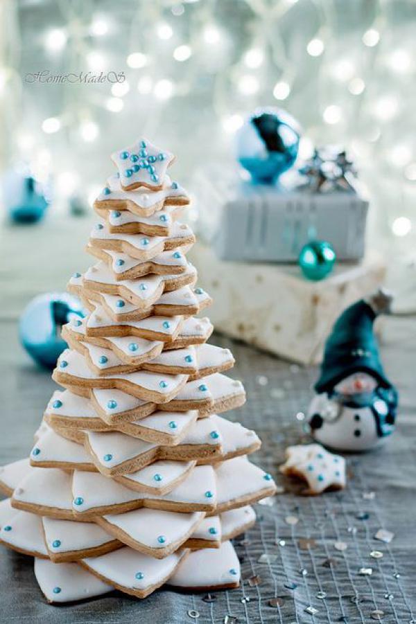 μπλε & amp; λευκό χριστουγεννιάτικο δέντρο μπισκότων