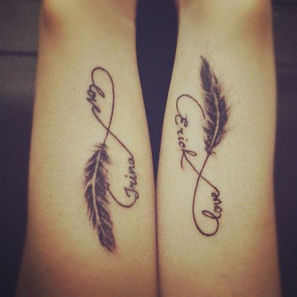 Kærlighed fjer uendelighed par tatovering