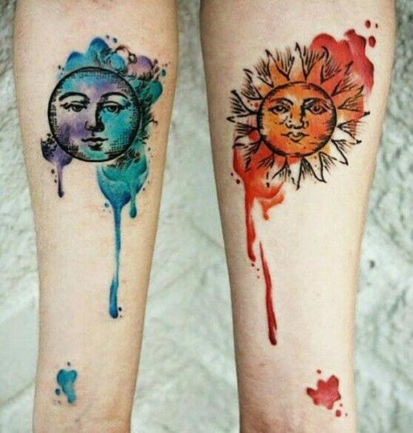 sol og måne par tatoveringer