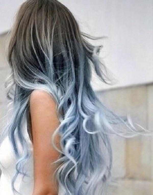 pastelblåt ombre hår