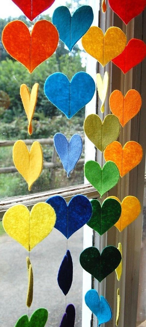 Hanging Rainbow Hearts - A Colorful Felt Decorative Garland
