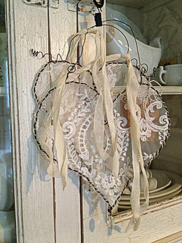 Hanging Wire Lace Heart by Rebeccavintageliving on Etsy
