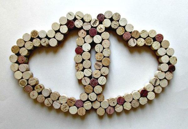 Viinikorkkisydämen seinäkoriste - Kaksi toisiinsa yhdistettyä sydäntä - häät, vuosipäivä