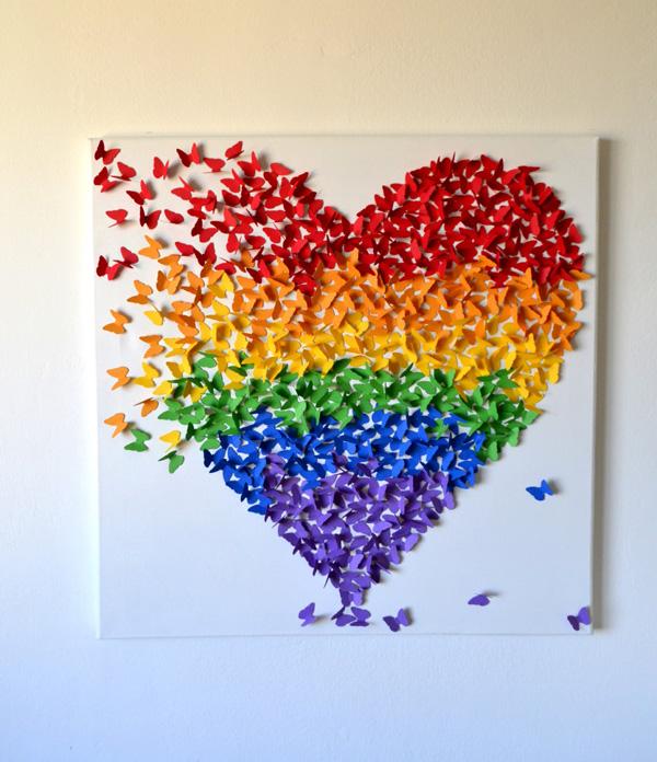 3D sommerfugl væg kunst i regnbuefarver, regnbue tema indretning til børnehave børneværelse, moderne planteskole Ar