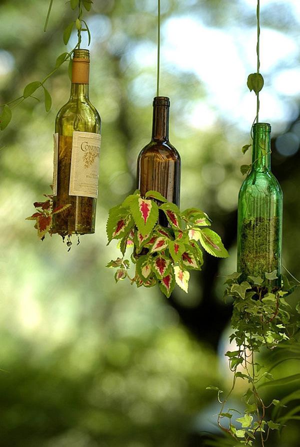 33 DIY vinflaske hængende plantekasser