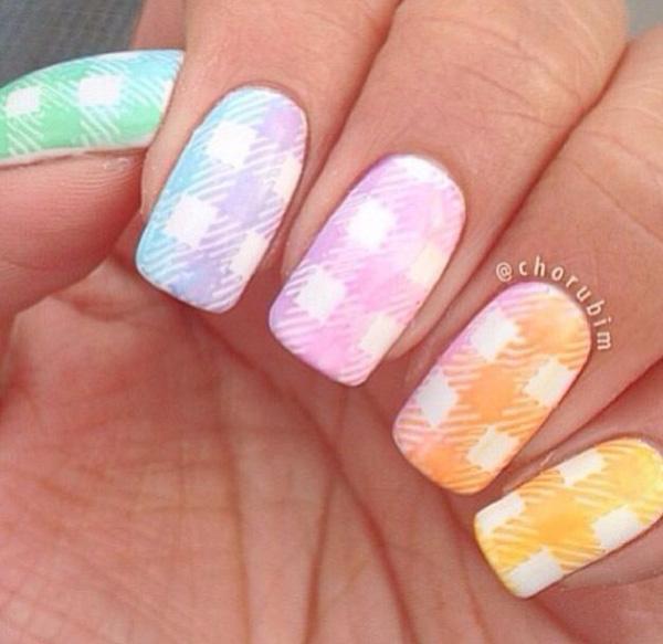 Rainbow Gingham Nails