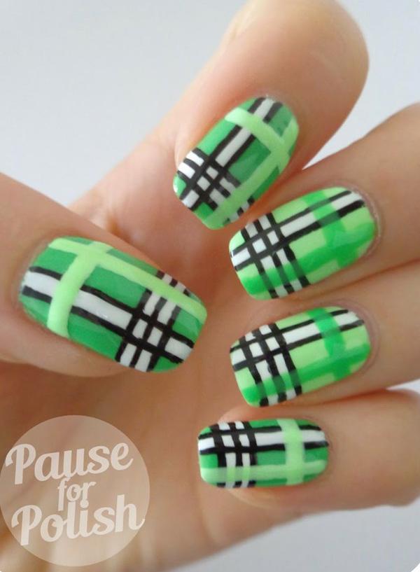 Green Plaid Nail Art