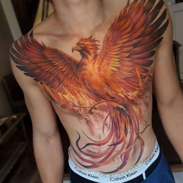 Εκπληκτικό τατουάζ στήθους Phoenix για άνδρες