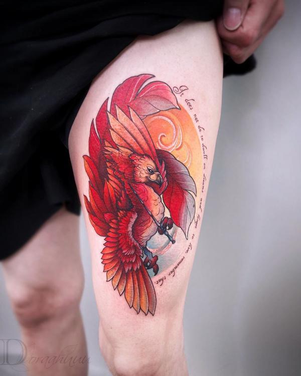 Τατουάζ Pheonix εμπνευσμένο από τον Fawkes από τον Χάρι Πότερ
