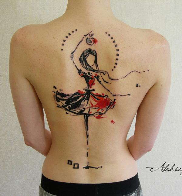 abstrakti tanssiva tyttö tatuointi
