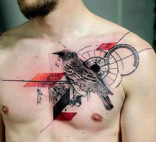 surrealistinen lintu tatuointi