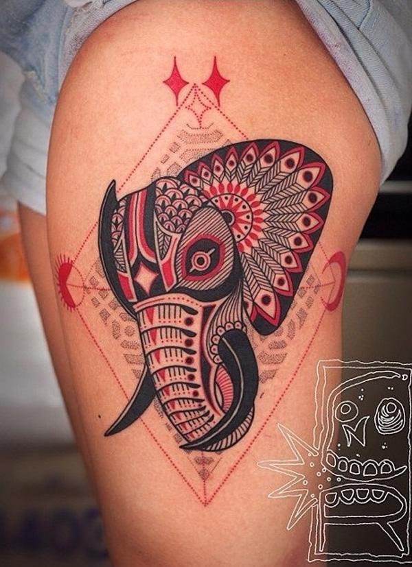 norsun kuva reiden tatuointi