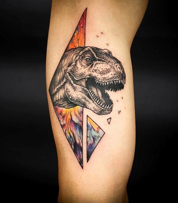 dinosaurus kuvitus tyyli tatuointi