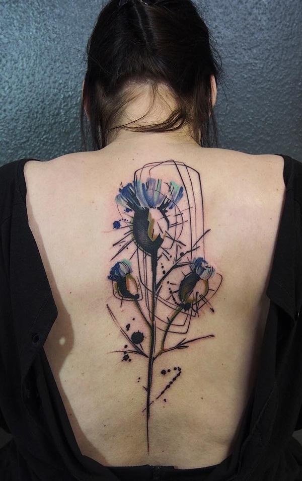 Vesiväri kukka selkärangan tatuointi-12