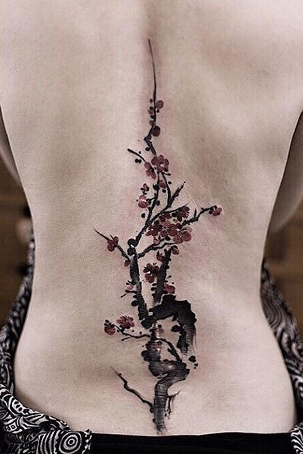 Kirsikankukkia selkärangan tatuointi-4