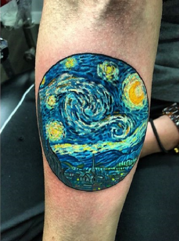 vincent van gogh tattoos Another Starry Night Tattoo with Cypress and the City στο καφέ