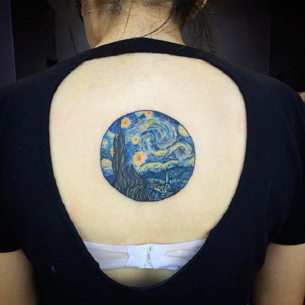 vincent van gogh τατουάζ Starry Night Tattoo στην πλάτη