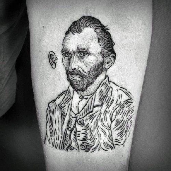 vincent van gogh -tatoveringer Skitserede Van Goghs tatovering med øret fjernet