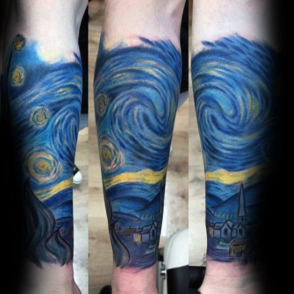 vincent van gogh -tatoveringer The Thunder of Starry Night på underarmen