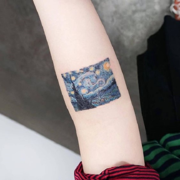 vincent van gogh tatoveringer Starry Night Lille tatovering på underarmen