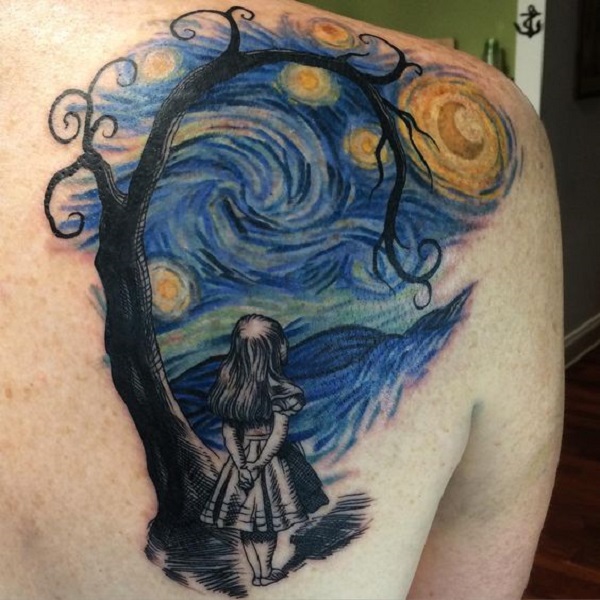 vincent van gogh tatoveringer Lonely Girl in Starry Night Tattoo
