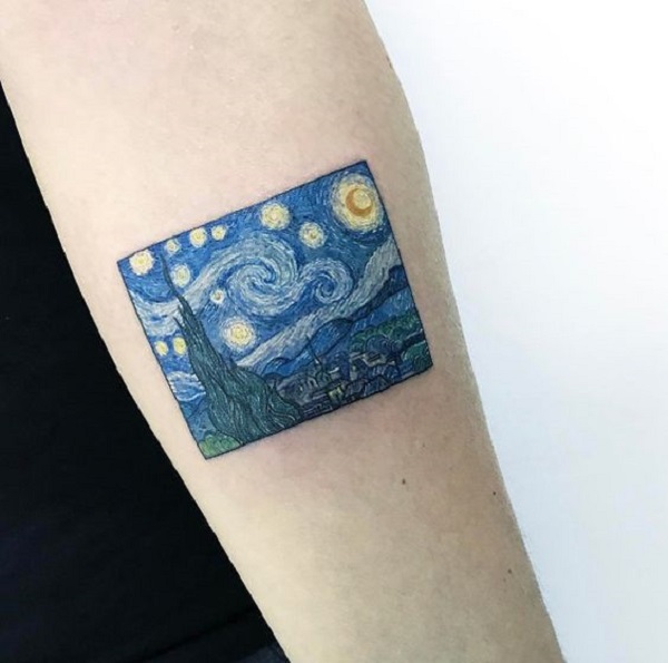 vincent van gogh τατουάζ The Starry Night on Inner Arm
