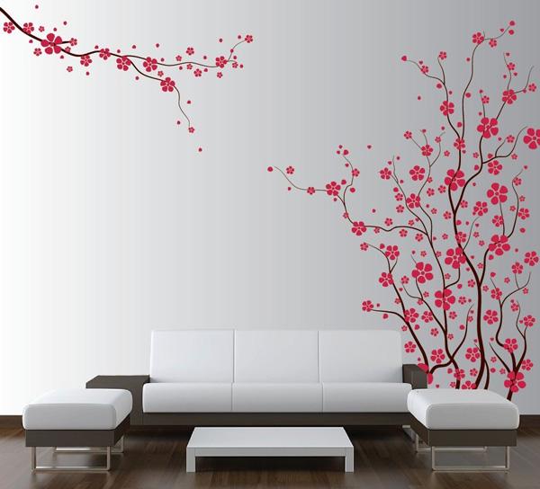 Suuri seinäpuun lastentarratarra Japanilainen Magnolia Cherry Blossom Flowers Branch