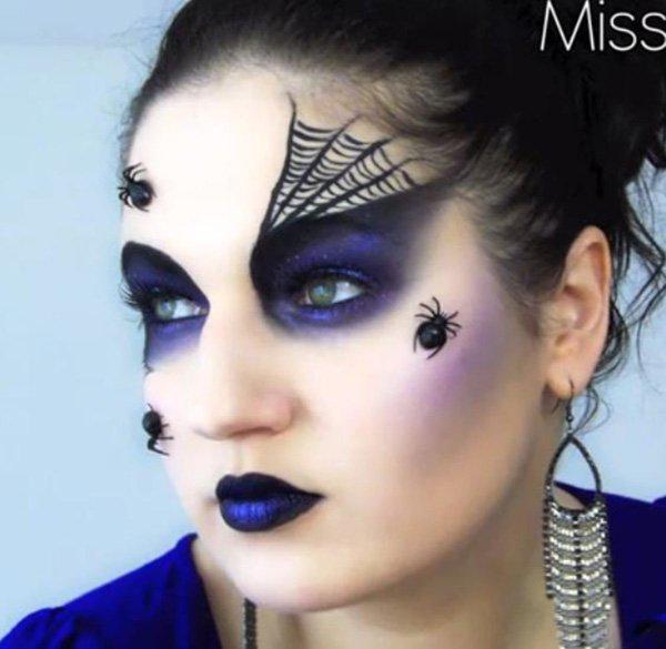Hämähäkki-kuningatar-musta-leski-Halloween-meikki