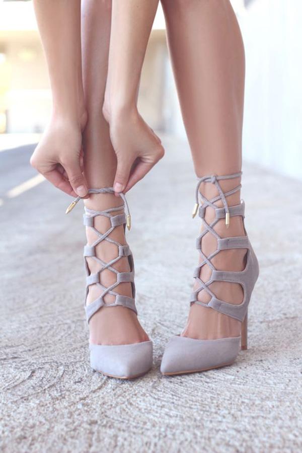 Lofty Ambitions Nude Lace-Up Heels