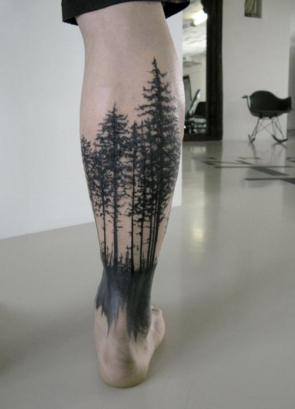 Mustavalkoinen metsä tatuointi vasikka