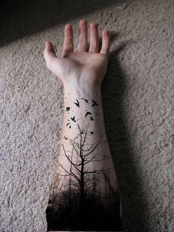 skov med fugle underarm tatovering-12