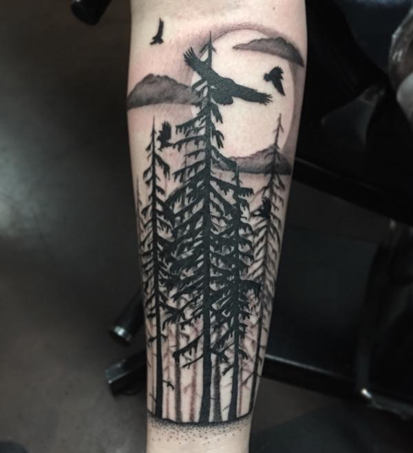skov med fugle sleee tatovering-13
