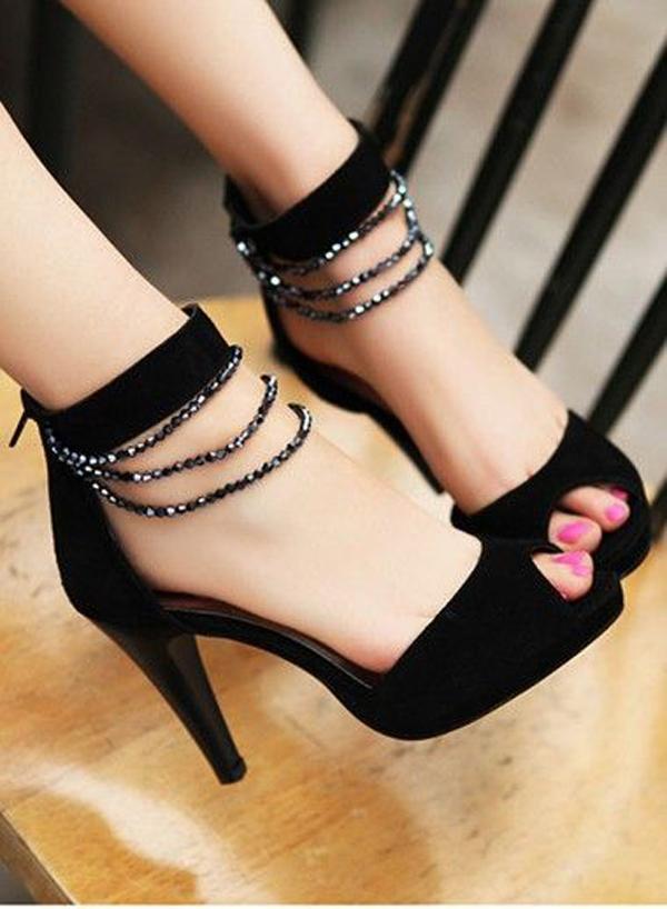 Fashion Style Beads Embellished Fish Mouth High Heel