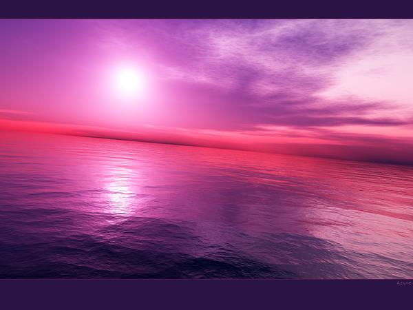 Violetti taivas ja valtameren vesi auringonlaskussa