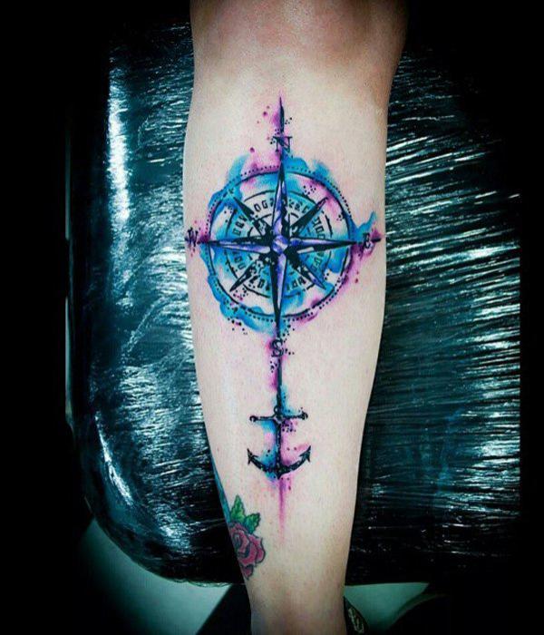 Akvarel kompas kalv tatovering-10
