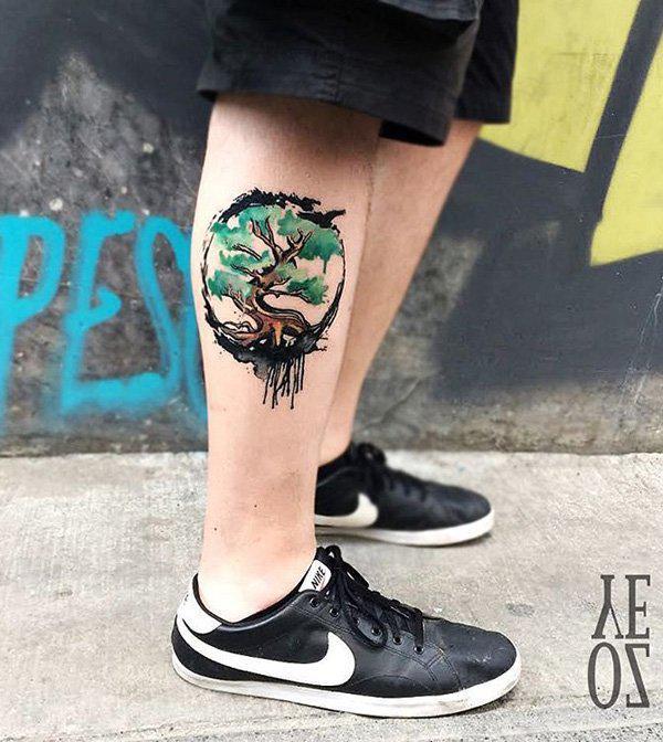 Akvarel træ kalv tatovering-13