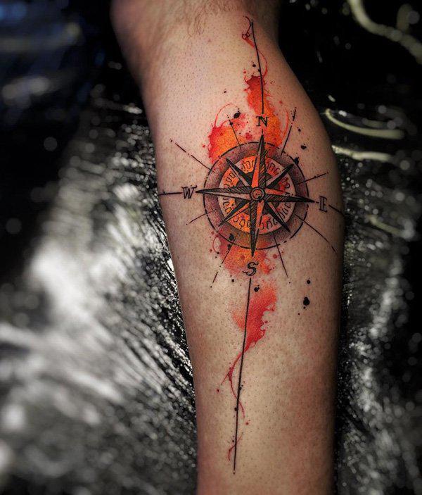 Akvarel kompas kalv tatovering-40